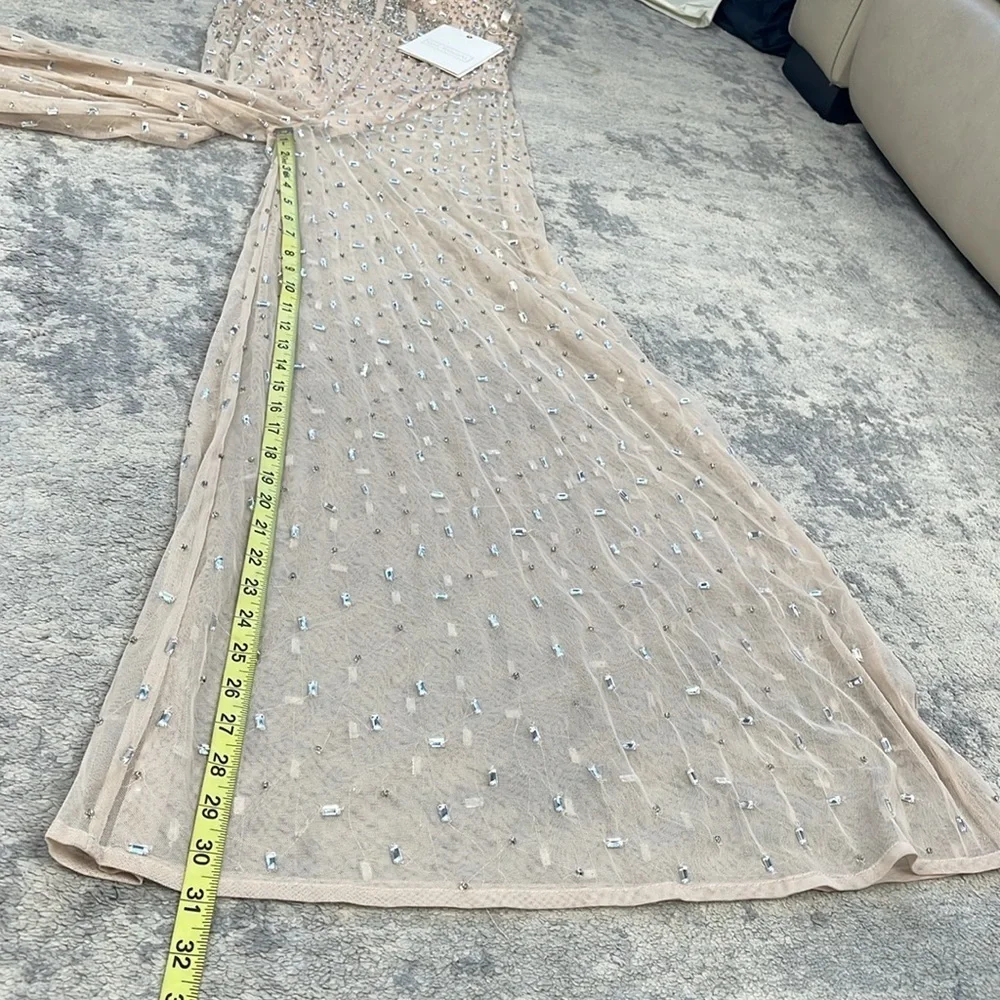 NWT Mac Duggal Sheer Nude Beaded Corset Bodysuit Jumpsuit Wide Leg Sample Sz 2